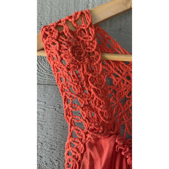 Free People Crochet Lace Orange Tunic Top Bohemian XS - Picture 2 of 4